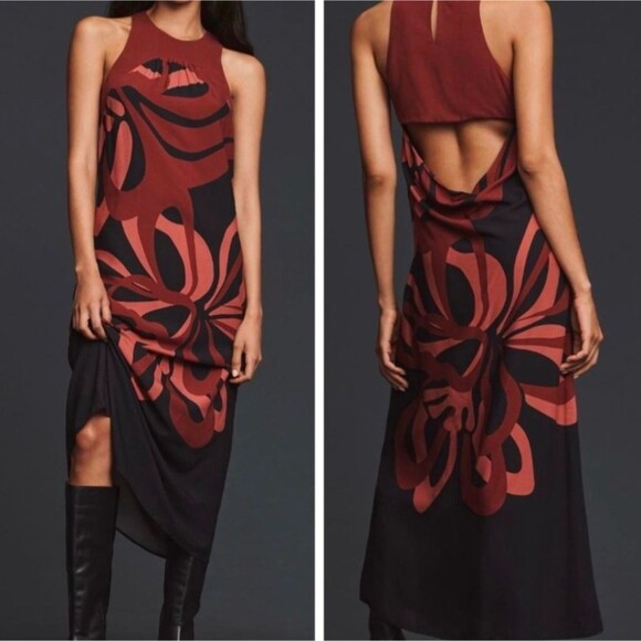 FARM Rio Dresses & Skirts - New Anthropologie Farm Rio Long Brown Floral Draped Boho Open Back Maxi Dress L
